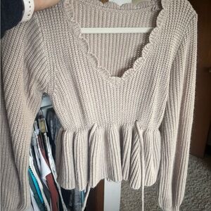 SHEIN Beige V-Neck Knit Sweater